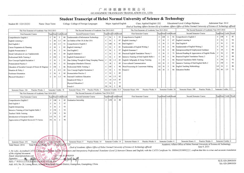 成績(jī)單翻譯圖片內(nèi)容