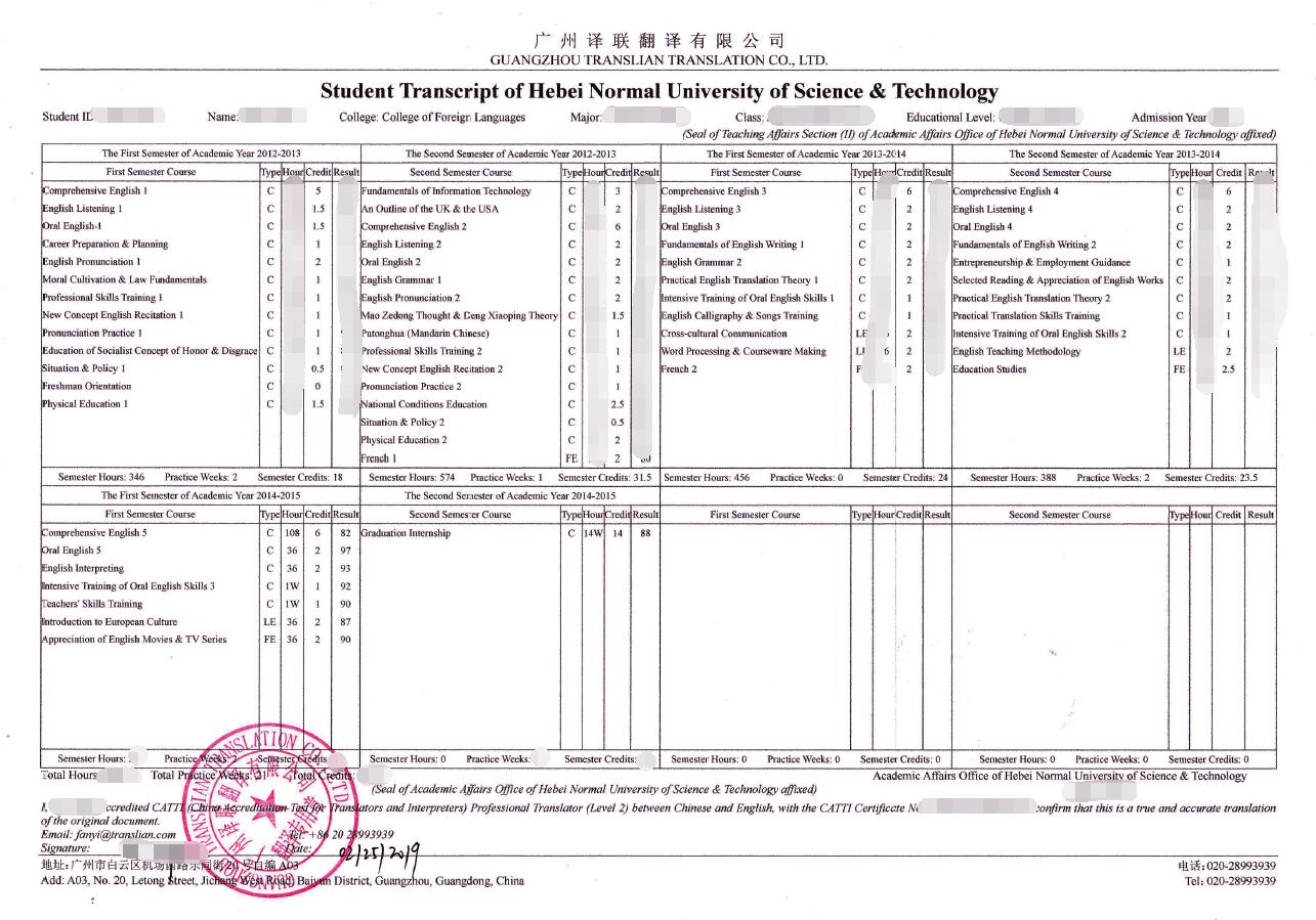 公證翻譯成績(jī)單英文翻譯圖片