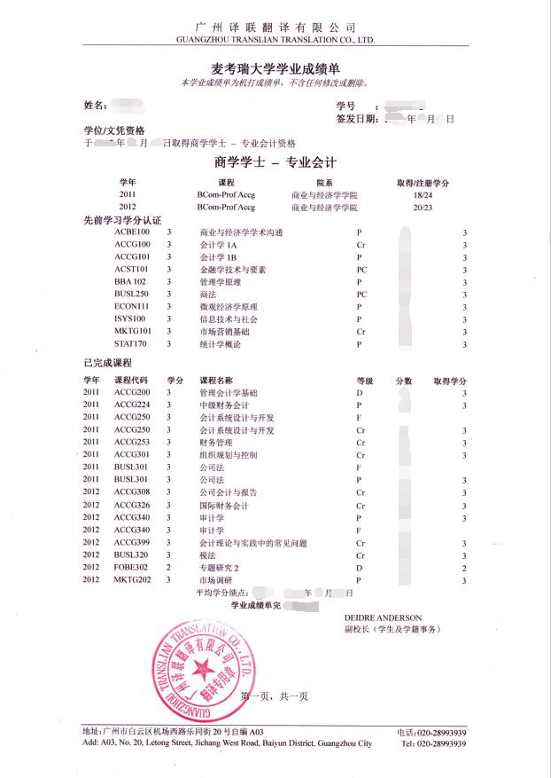 留學學歷成績單翻譯圖片